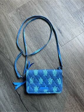 Vera Bradley Blue Quilted Crossbody with Teal Turtle Print